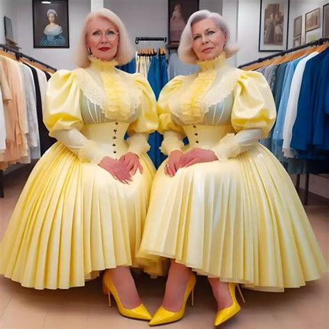 Two Women In Yellow Dresses Sitting Next To Each Other