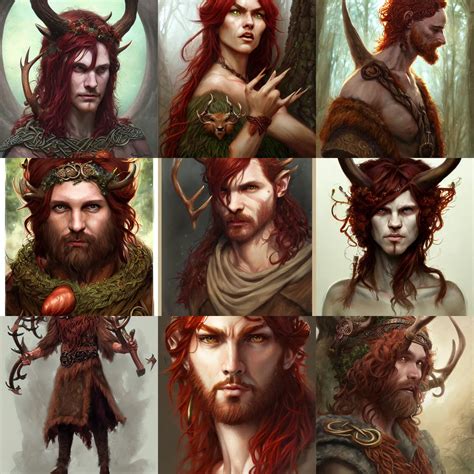 Celtic Druid Satyr Reddish Hair Deer Antlers Dandd Stable Diffusion