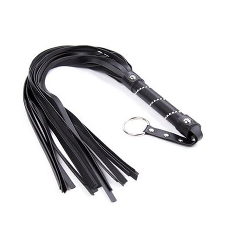 Black Lash And Crystal Handle PU Leather Spanking Paddle Fetish Whip Flogger Sex Toys For