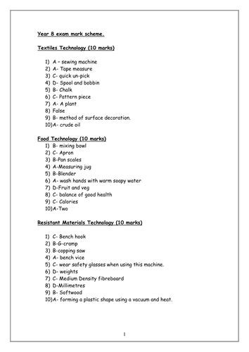 Year 8 Test Exam Teaching Resources