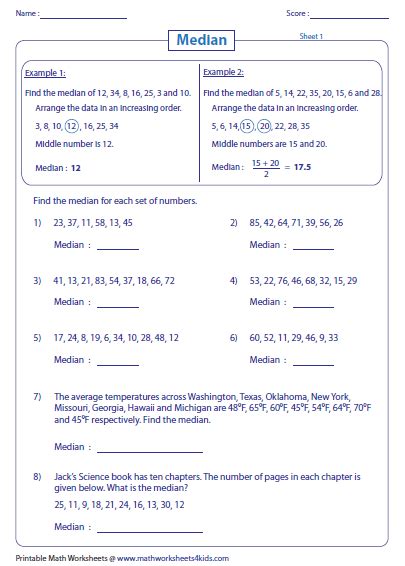 Mean Median Mode And Range Worksheets