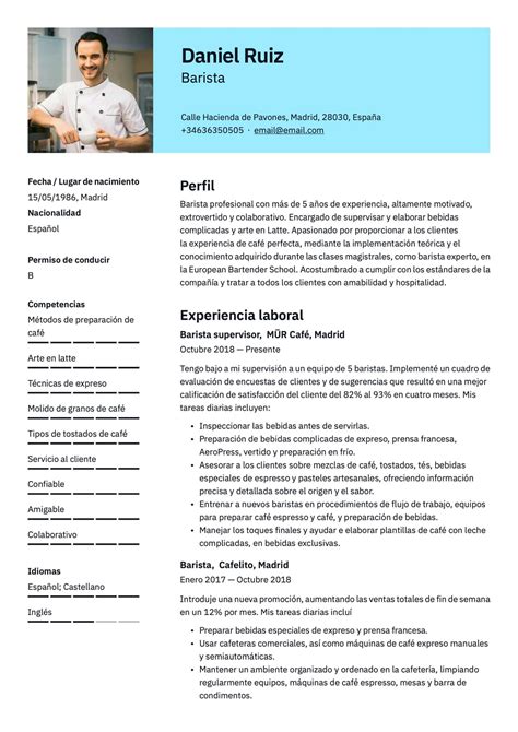 Currículum Para Barista 18 Plantillas Crea Tu Cv Gratis