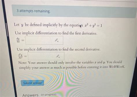 Solved 3 Attempts Remaining Let Y Be Defined Implicitly By Chegg