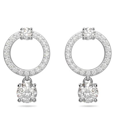 Attract Hoop Earrings Round Cut White Rhodium Plated Swarovski