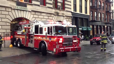 NEW FDNY TOWER LADDER 1 FDNY ENGINE 7 RETURN TO QUARTERS ON DUANE ST