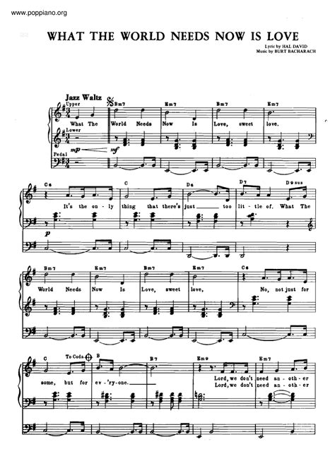 Burt Bacharach What The World Needs Now Is Love Sheet Music Pdf Free