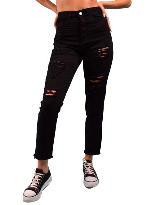 Jean Mom Negro Con Roturas Jc Moda Tienda Online