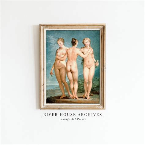 Vintage Nude Art Greek Mythology Print Three Graces Digital Art Light