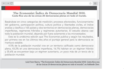 De acuerdo con el Índice de Democracia Mundial 2018 de The Economist