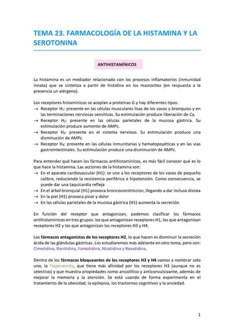 TEMA 23 Apuntes 23 TEMA 23 FARMACOLOGÍA DE LA HISTAMINA Y LA