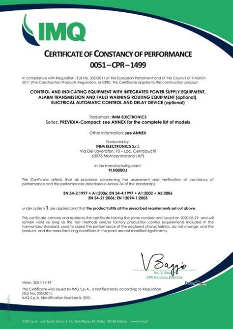 Previdia Cxxxsyyy Certificate Of Constancy Of Performance N