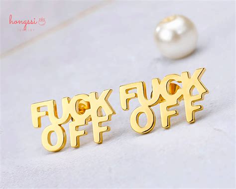 Hot Girl Punk Stud Earring Fuck Off Gold Sterling Silver Etsy