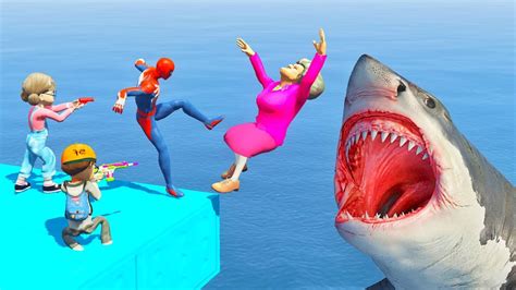 Scary Teacher D Miss T Vs Spiderman Shark Battle In The Sea Full