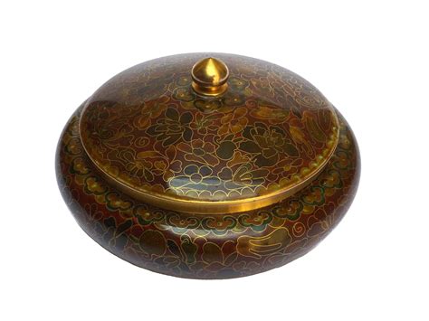 Chinese Cloisonne Bowl With Lid Enamel And Brass Asian Bowl