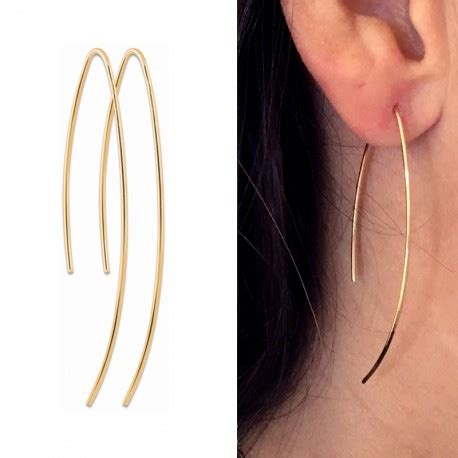 Boucles D Oreilles Fines Traversantes Plaqu Or Bo Longues Pendantes