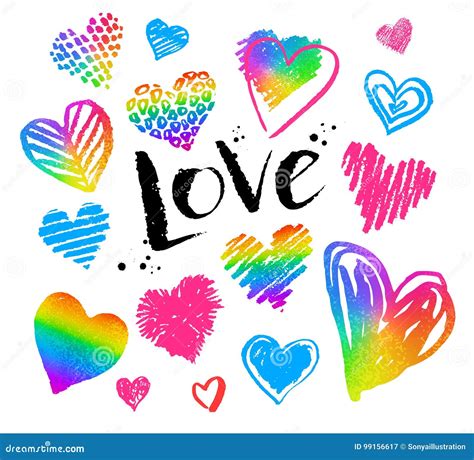 Collections Of Grunge Rainbow Colored Hearts Stock Vector