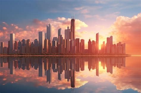 Premium Ai Image Futuristic City At Sunset