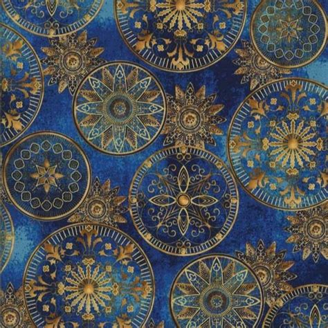 Hoffman Fabrics Star Gazing Navygold Sundial Celestial Tile Fabric