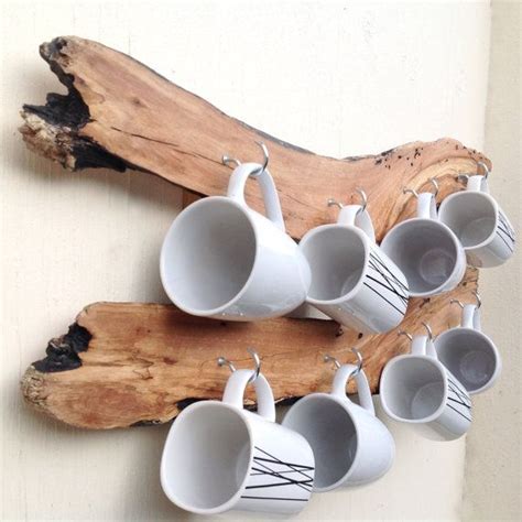 Driftwood Slice Mug Rack Hanging Wall Rack For Mugs Hooks On Drift