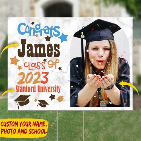 Congrats Class Of 2023 Custom Text Image Yard Sign Graduation Day In