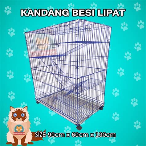 Jual Kandang Kucing Tingkat 3 Besi Lipat Ukuran 90 Cm X 60 Cm X 130 Cm