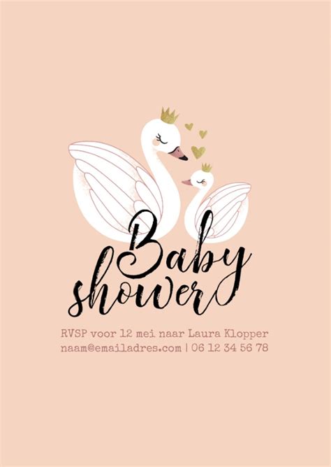 Uitnodiging Babyshower Meisje Zwaan Zwaantjes Kaartje Go