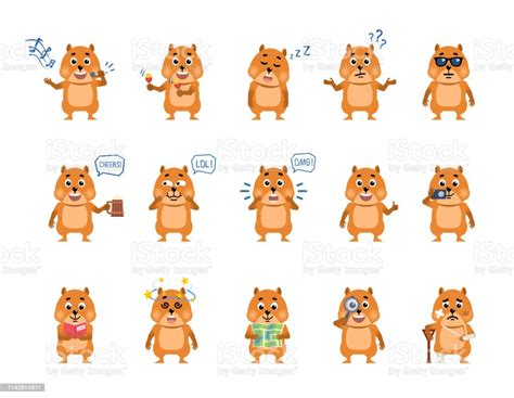 Set Van Cartoon Hamster Personages Tonen Verschillende Acties Emoties Funny Hamster Zingen