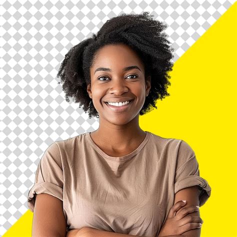 Premium PSD A Woman With Her Arms Crossed And A Yellow Background