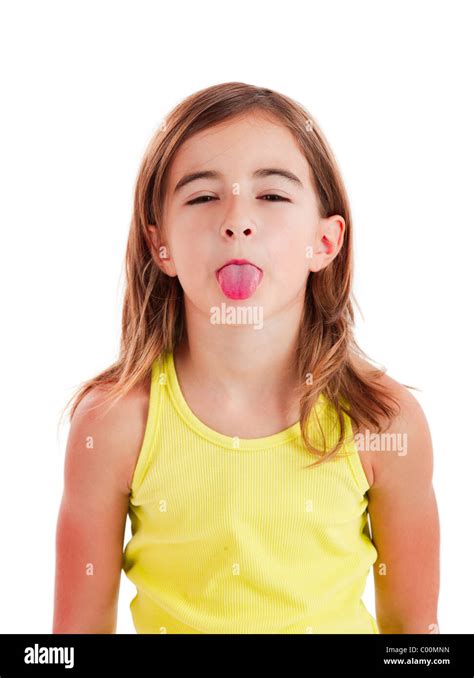 Portrait Of A Beautiful Girl With Her Tongue Out Isolated One White