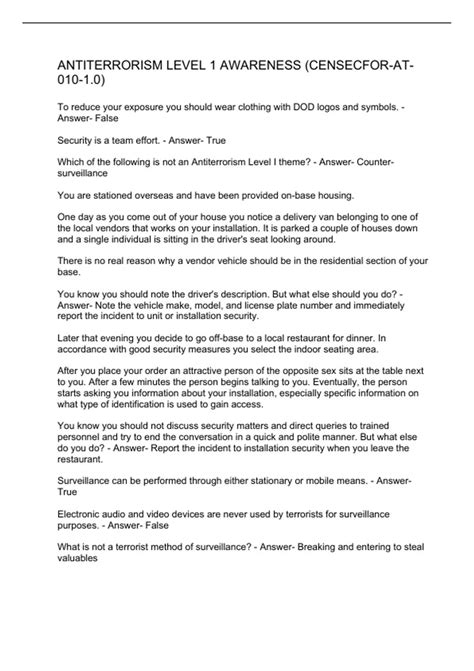 Antiterrorism Level 1 Awareness (CENSECFOR-AT-010-1.0) - CENSECFOR-AT