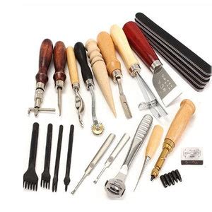 18 PCS Set Leather Craft Punch Tools Kit Stitching Carving Working