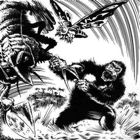 Concept art for the scrapped King kong vs. Ebirah movie by artist Ryu "Hurricane" Hariken, with ...