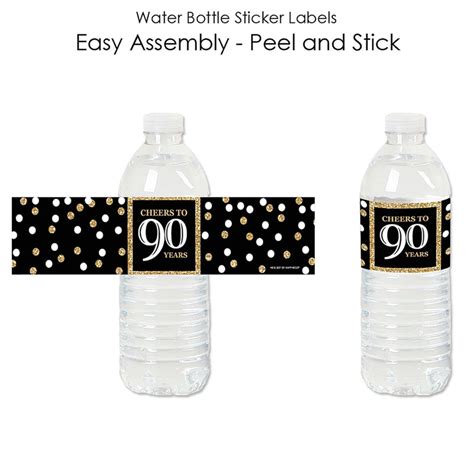 Adult 90th Birthday Gold Birthday Party Water Bottle Sticker Labels Set Of 20