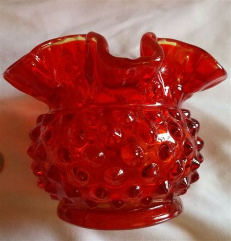 Vintage Orange Fenton Amberina Hobnail Glass Jar Antique Price Guide Details Page