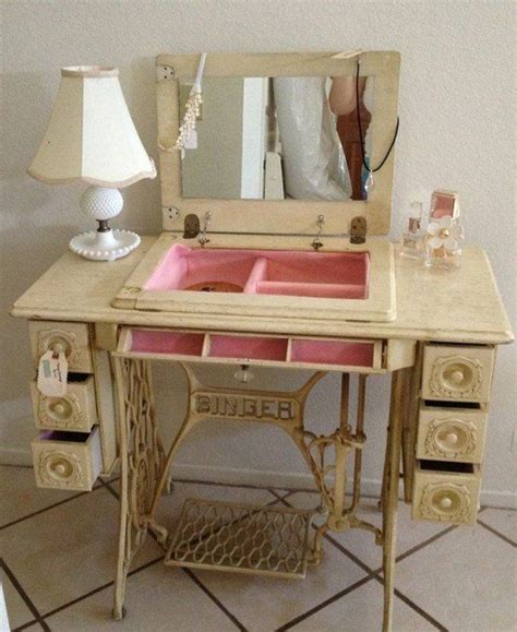 Vintage Sewing Machine Cabinet Repurposed Into A Pretty Vanity Home Vintage Vanity Decorate