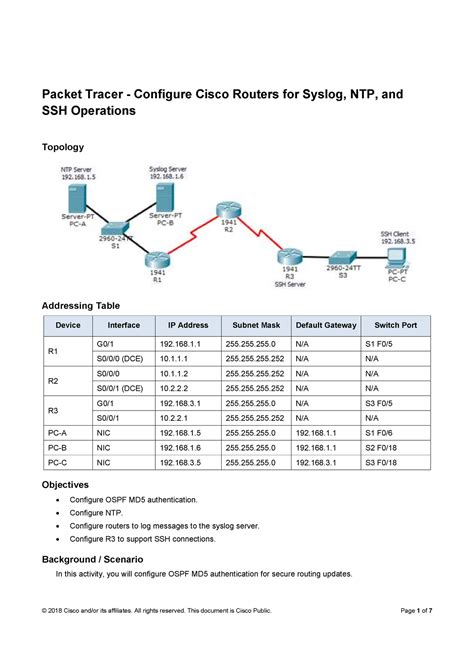 Assignment Packet Tracer Configure Cisco Routers For Syslog Ntp