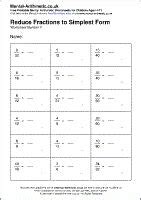 Reduce Fractions to Simplest Form Worksheets - Free Printable PDF ...