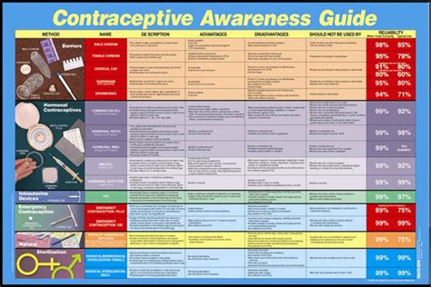 Contraceptive Awareness Chart Safe Sex Guide Poster Buyamag Inc