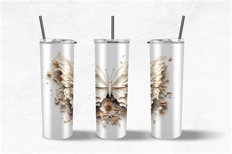 3d White Butterfly Tumbler Wrap Butterfly Sublimation 20oz Skinny