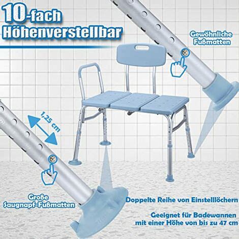 Duschhocker für Senioren Duschstuhl mit Armlehnen und Rückenlehne