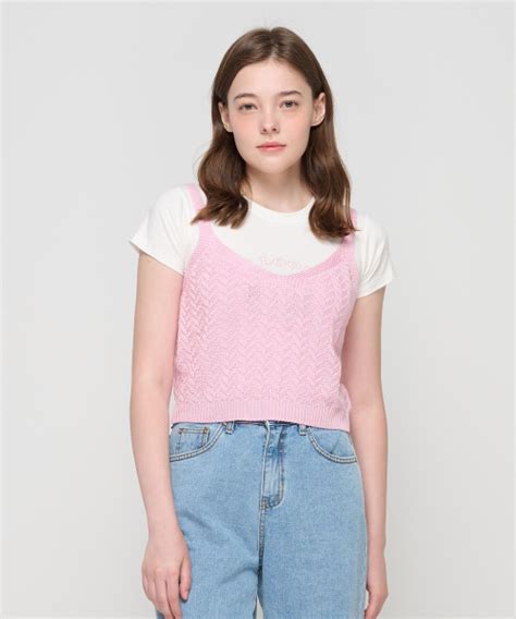 MUSINSA公式 ROIDESROIS Fake Layered Cropped Sleeveless T Shirt Pink