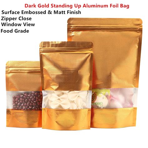 100pcs Matted Gold Stand Embossed Aluminum Foil Ziplock Bags With