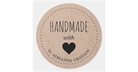 Handmade With Love Kraft Paper Heart Classic Round Sticker Zazzle