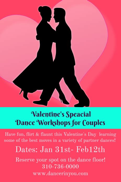 Valentines Dance Workshop Poster Template Postermywall