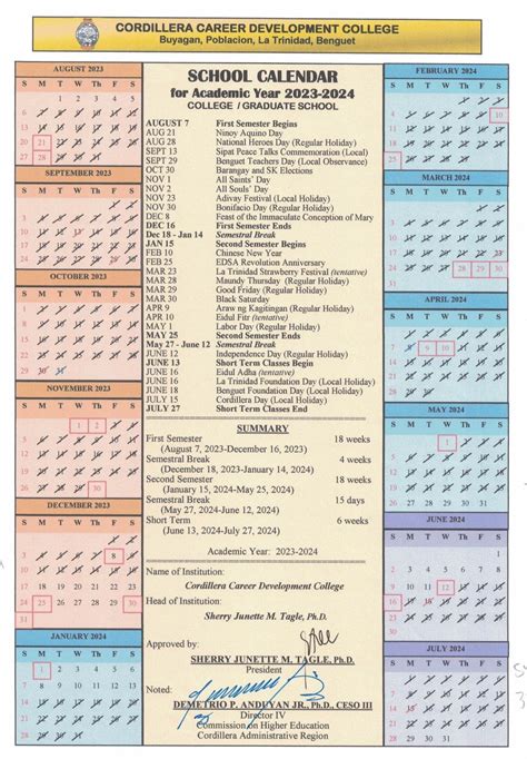 Academic And Activities Calendar 2023 2024 Cordillera Career