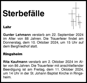 Traueranzeigen Von Sterbef Lle Schwarzw Lder Bote Trauer