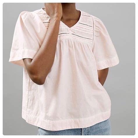 Anthropologie Othilia Hestia Pintucked Blouse Cotton Pink Eyelet Xs New