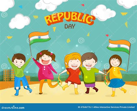 Indian Republic Day Celebrations With Cute Kids. Stock Illustration ...