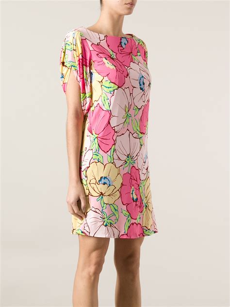 Moschino Floral Print Shift Dress In Pink Pink Purple Lyst