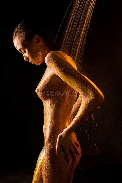 Slim Girl In The Nude Having Shower Shot Stock Photo Image Of Pretty Dark
